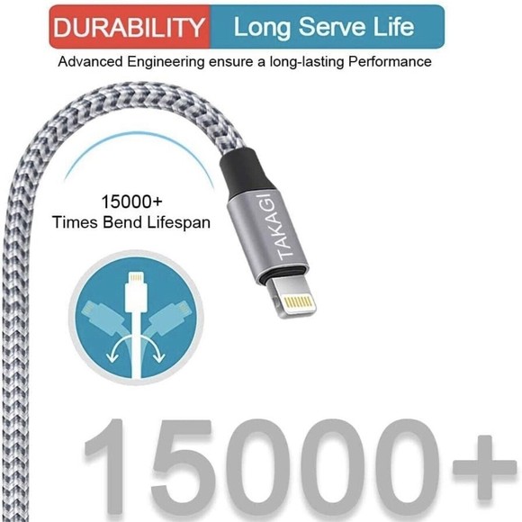 IPhone Charger 3 Pack 6Ft Nylon Braided Lightning Cable USB Iphone 14-6 SE Ipad - Picture 3 of 7